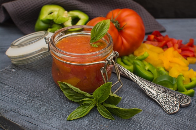 Lecho in tomato sauce is a traditional Hungarian dish