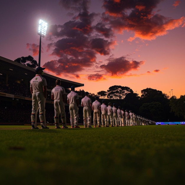 Photo led bails and players lining up for national anthem