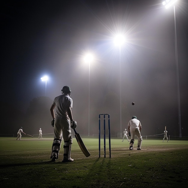 Photo led bails and players practicing under floodlights