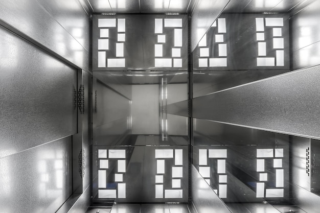 Led lamps tiled on the ceiling of the elevator