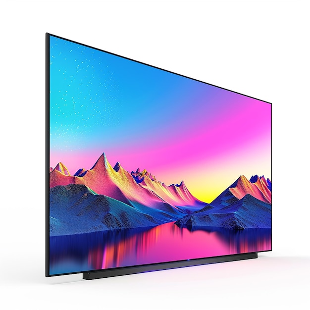 LED Screen with 1970x670mm stand vibrant colors colorful mountains and sky on white background