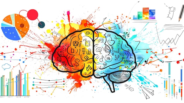 Left right human brain concept the left side of the brain is depicted with gears circuits and mathem