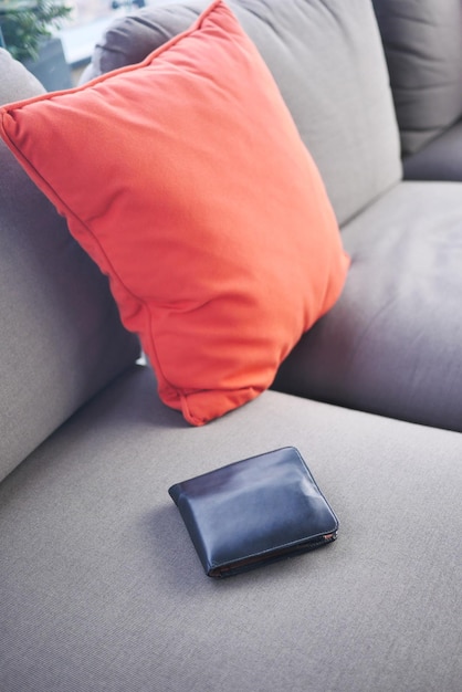 Left wallet on sofa at home