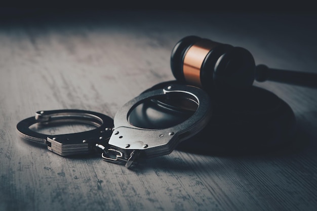 Legal law concept image gavel and handcuffs