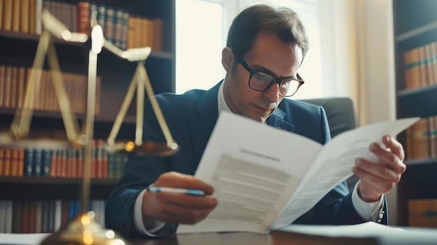 Photo legal professional reading through important case documents