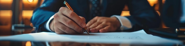 Legal Writing Businessman signing Contract in Office with Pen