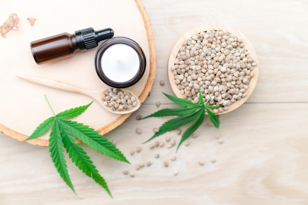 Legalized cannabis for skincare product features with set of CBD oil bottles