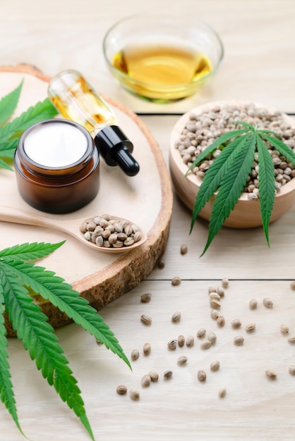 Legalized cannabis for skincare product features with set of CBD oil bottles