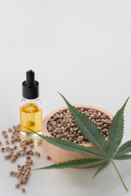 Legalized marijuana concept features with CBD oil for copyspace and advertising