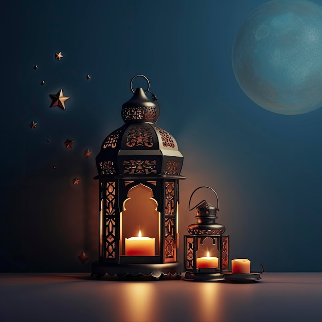 Legant background for a poster with a Ramadan theme decorated with a lantern