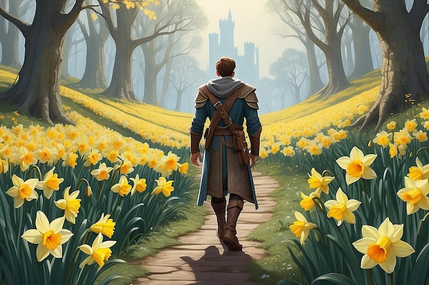 Legendary Quest Character Seeking King of Daffodils Illustration