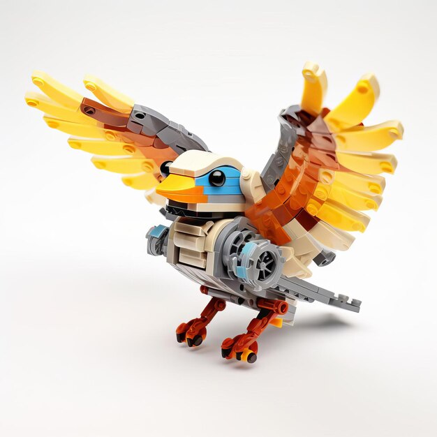 Photo lego bird flying in toy style on white background