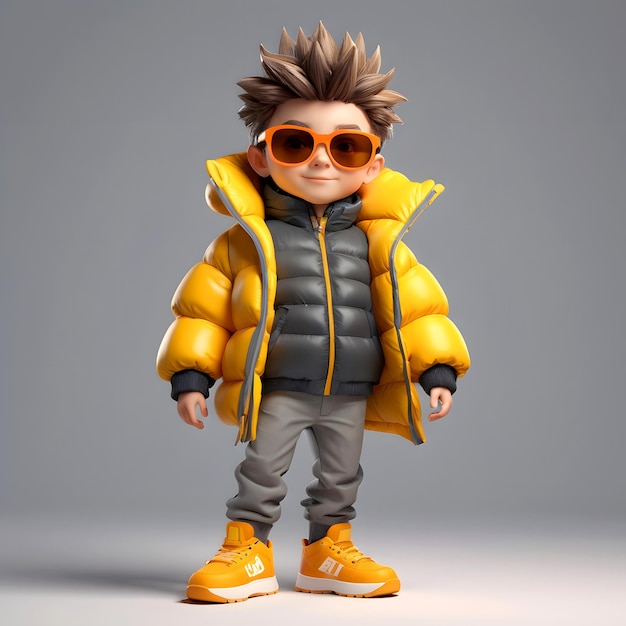 a lego figure of a boy wearing a yellow jacket and sunglasses