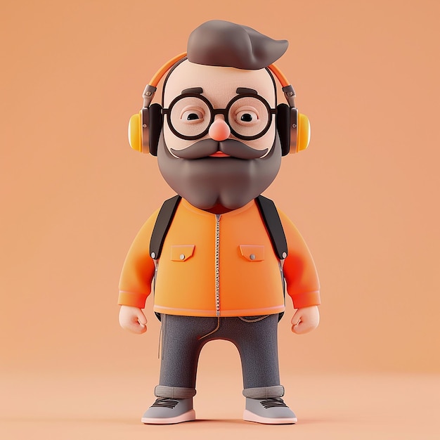 a lego figure of a man wearing glasses and a jacket with headphones