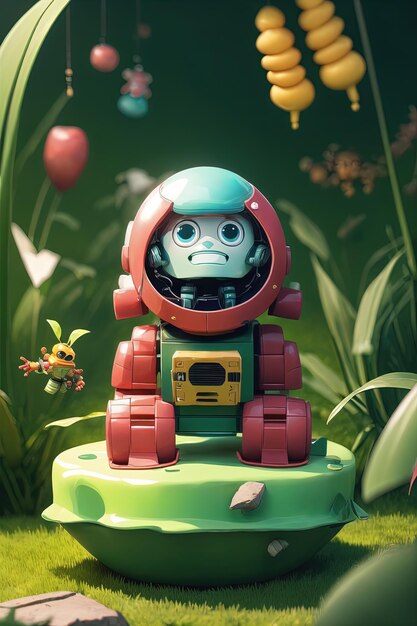 a lego figure of a robot with a green head