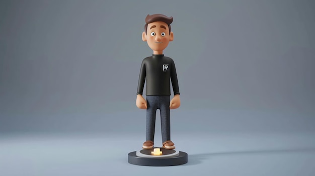 a lego figure with a black shirt and a black shirt with the letters m on it