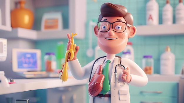 a lego man with glasses holding a stethoscope