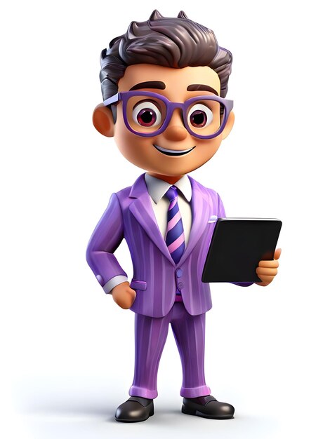 Photo a lego man with glasses and a purple suit with a book in his hand