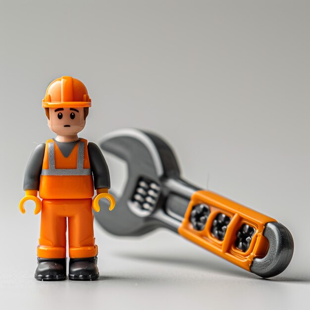 Photo a lego man with orange helmet and orange overalls