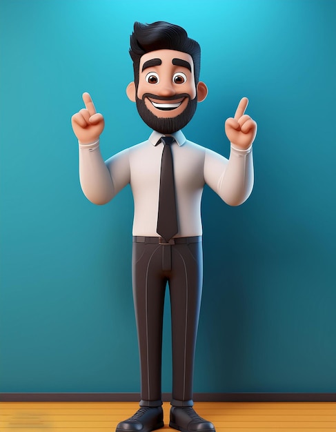 a lego man with a tie that says he is pointing