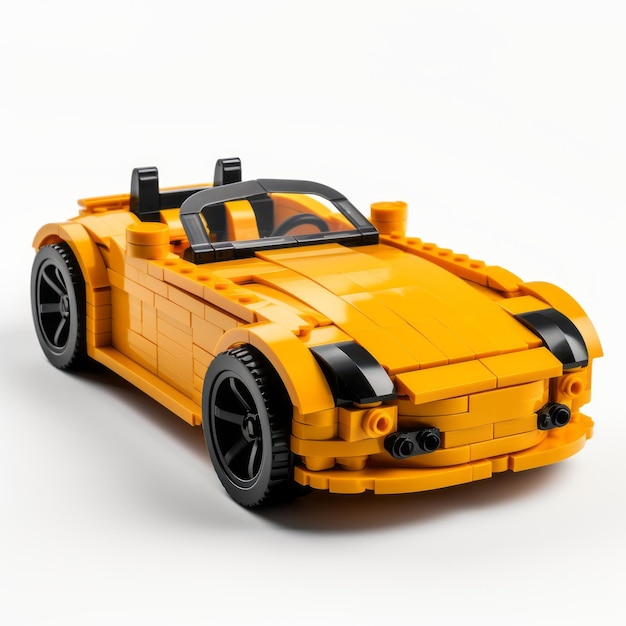 Photo lego orange sports car photorealistic rendering on white background