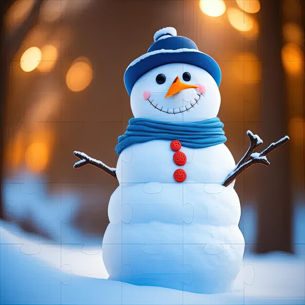 Photo a lego snowman with a blue hat and scarf