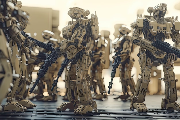 Lego Star Wars minifigures in a museum Robot army formation with tactical gears AI Generated