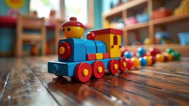 a lego train with a red and yellow train on the top