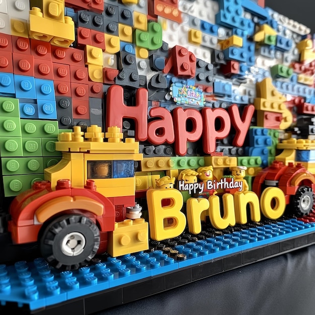 Photo a lego wall with a happy birthday written on it