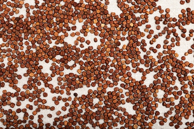 Legumes bean seed peas on rustic tablecloth