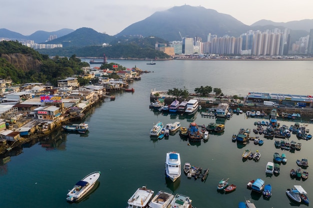 Lei Yue Mun, Hong Kong 22 May 2019: Top view of Hong Kong typhoon shelter