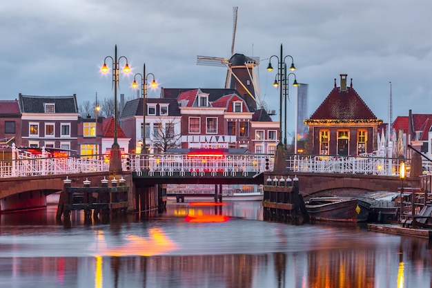 Leiden canal with Windmill De Valk