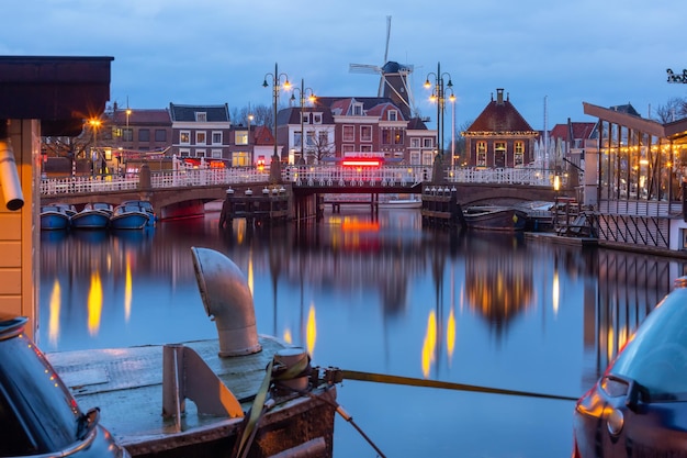 Leiden canal with Windmill De Valk