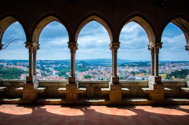 Leiria Portugal View of Leiria city from window arch of castle