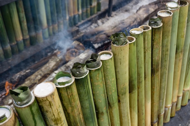 Lemang is made of glutinous rice that is cooked with coconut milk in bamboos, serve during ramadan