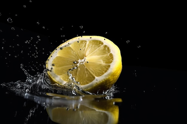 Lemon on black background