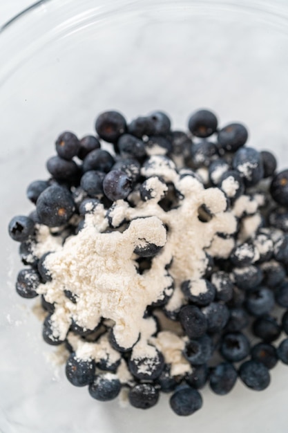 Lemon blueberry bundt cake with powdered sugar dusting