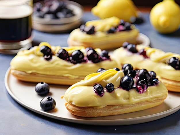 Lemon blueberry eclair