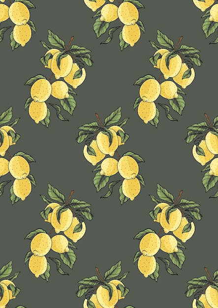 Lemon branch print Fruit on gray background