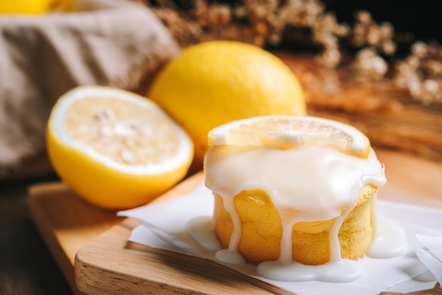 Lemon Cake Icing Glaze Cupcake on the table