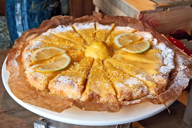 Lemon Curd Pie on white plate