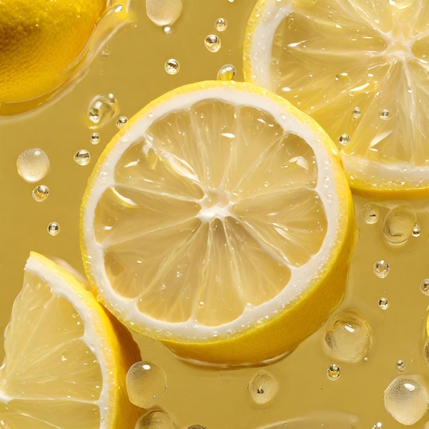 a lemon fruit background with lemons and water drops