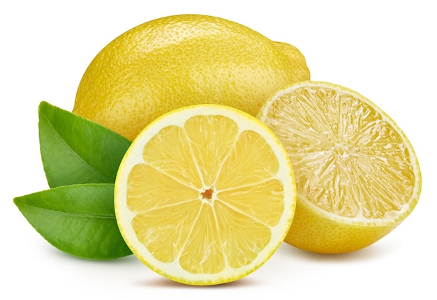 Lemon fruit Lemon with leaves isolated on white background Lemon clipping path