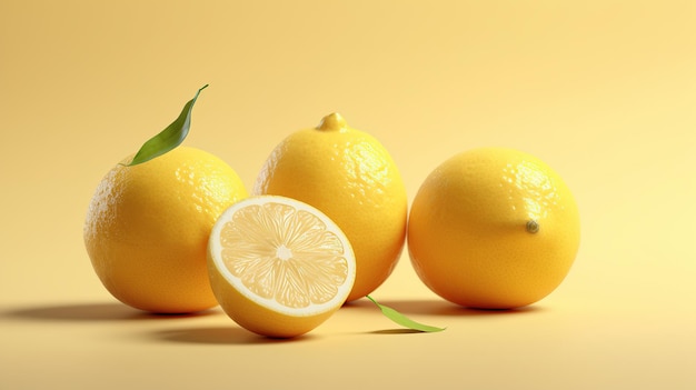 lemon fruit with leaves isolated on background