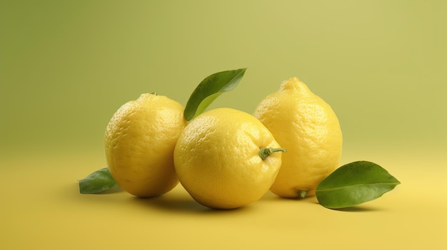 lemon fruit with leaves isolated on background