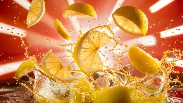 Lemon fruit with water splash background