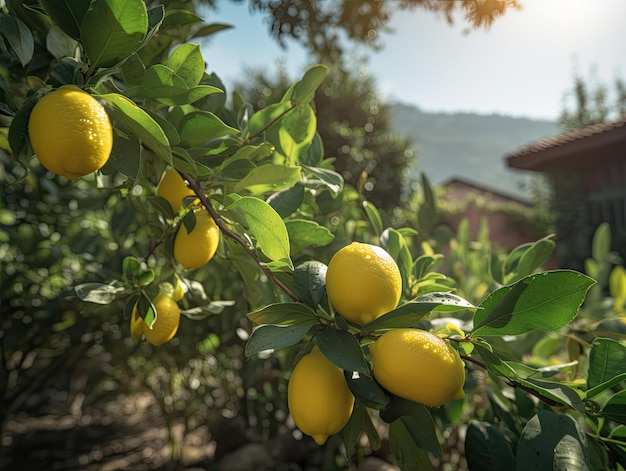 Lemon garden with friuts