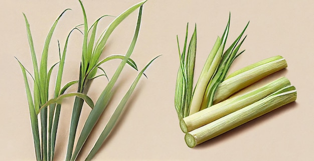 Lemon Grass (Cymbopogon). Botanical illustration on white paper. The best medicinal plants.