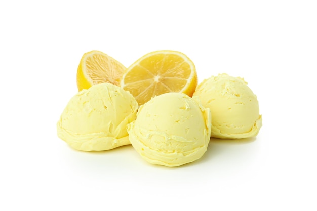 Lemon ice cream isolated on white background