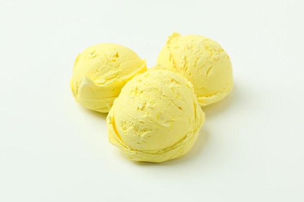 Lemon ice cream on white background close up